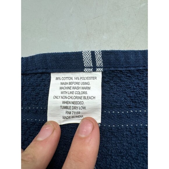 Plaid Kitchen Dish Towels Set Of 2 - Navy Blue & White Cotton Polyester READ - Picture 9 of 9